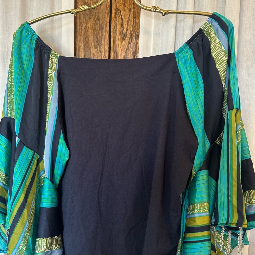 Anthropologie TINY Blue Green Beaded Bell Sleeve Top - Picture 10 of 15